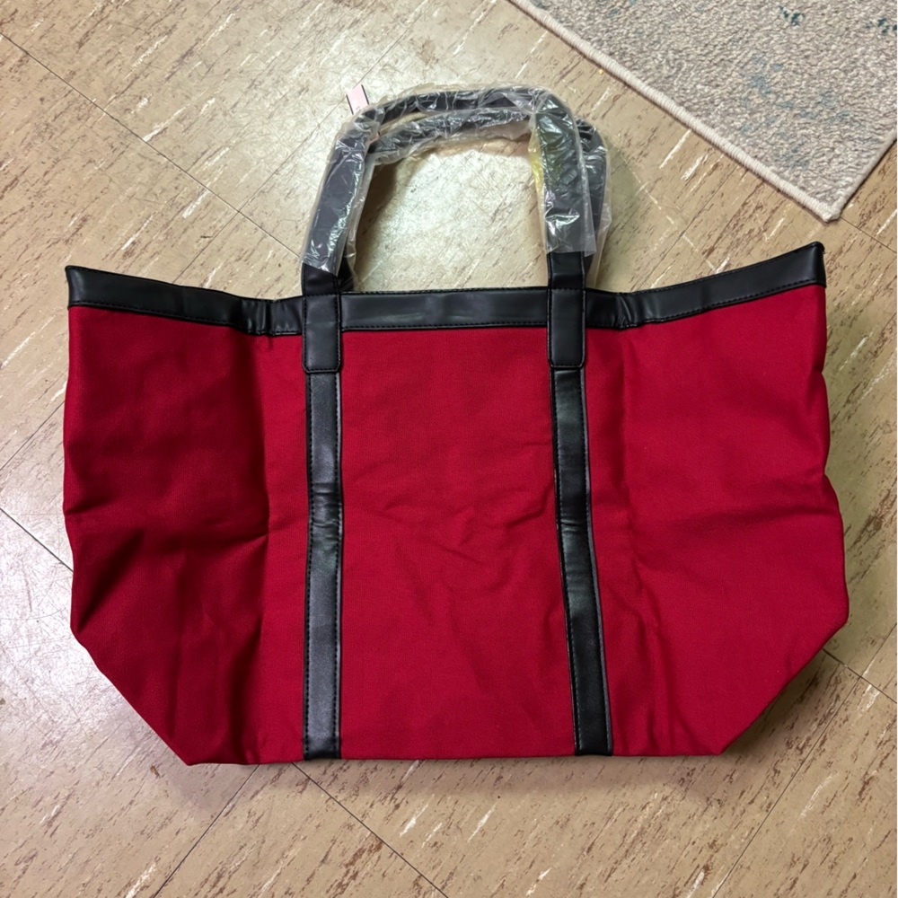 Victoria's Secret Red Tote with Black Trim and Stud Accents NWT - Picture 2 of 4